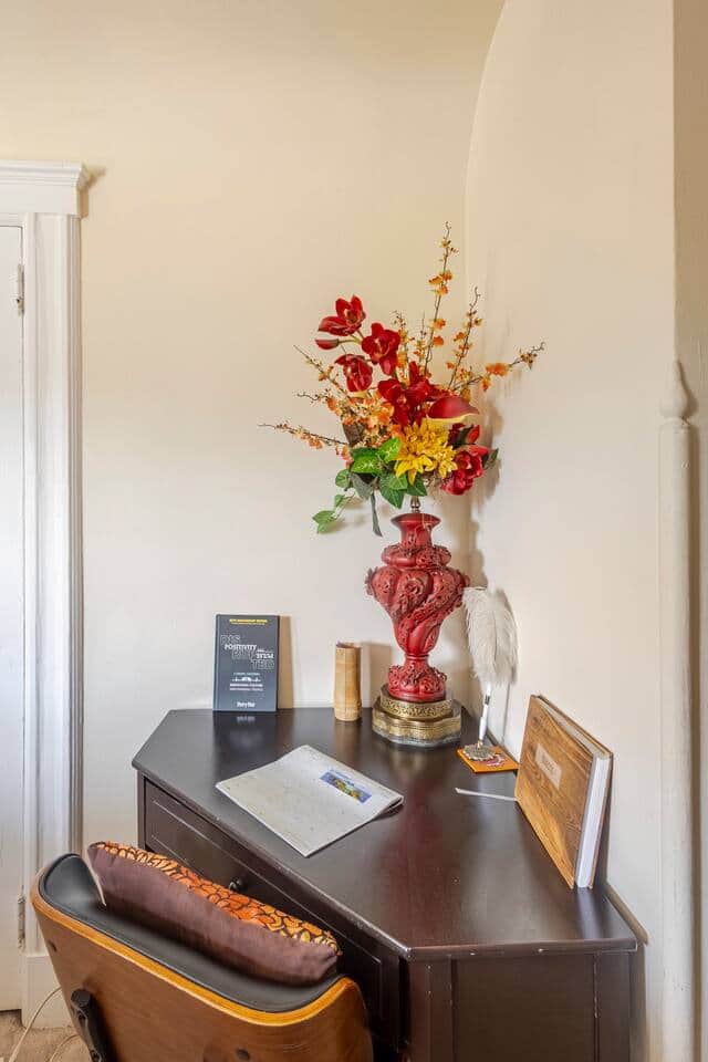 Here is a dedicated desk space with an ergonomic chair.
