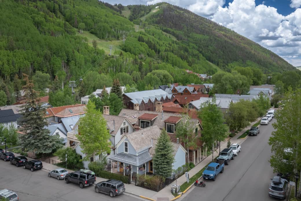 Aerial views of the home on S Oak/W Pacific - only 1 block to gondola station!