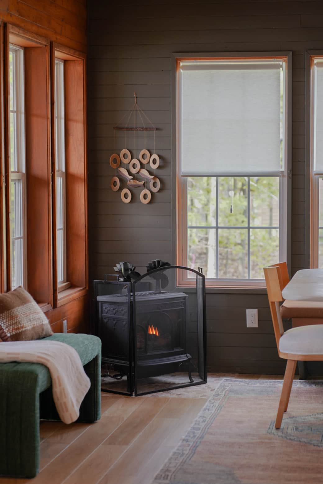 Dining space with fireplace