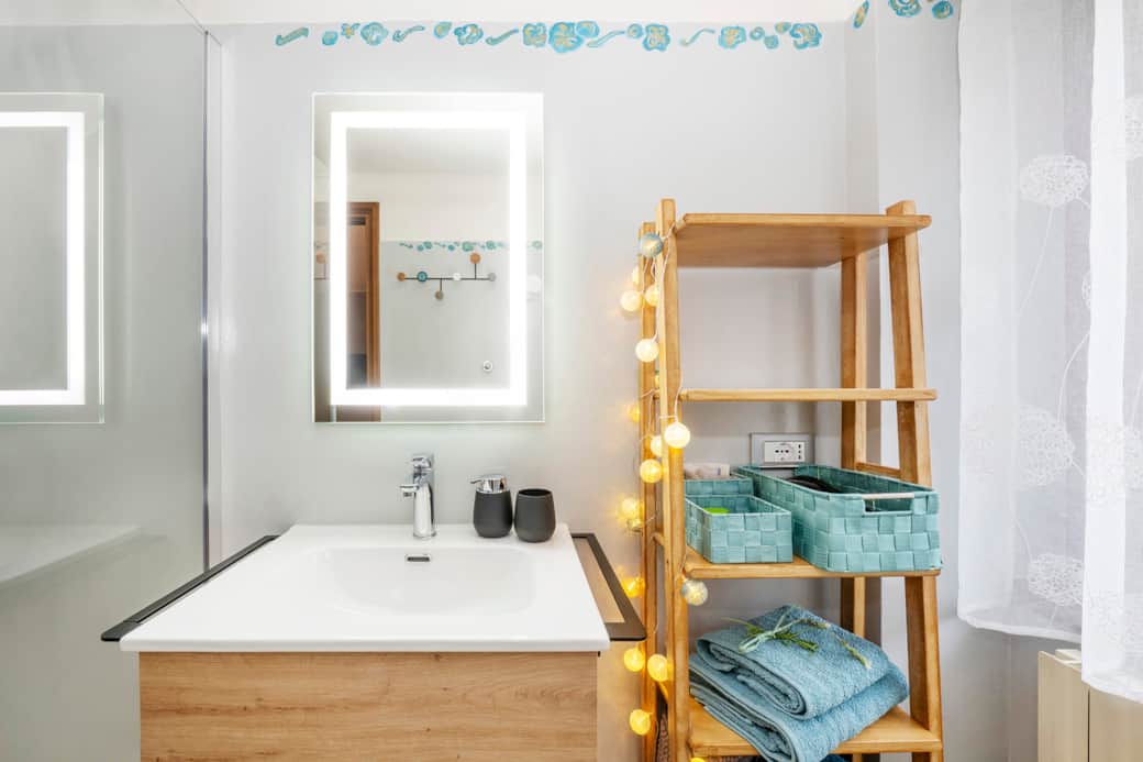 A mirror with built-in LED lighting, highlighting every detail perfectly.