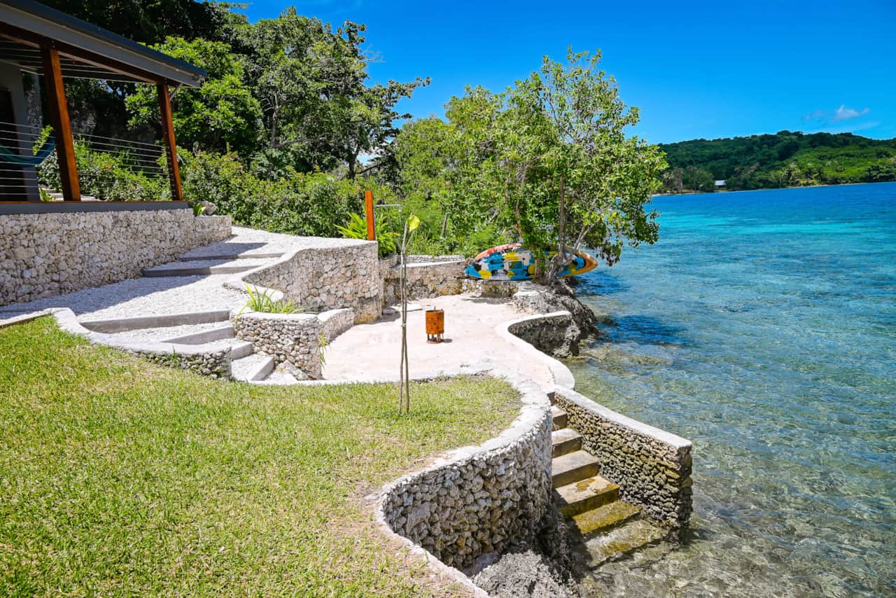 Sand terrace and steps to water. Yes please! The Sorrento, Watermark on Moso, Moso island, Vanuatu