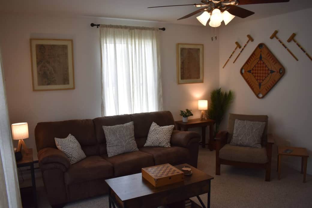 Game room features Movies, Wii console with games and Board games