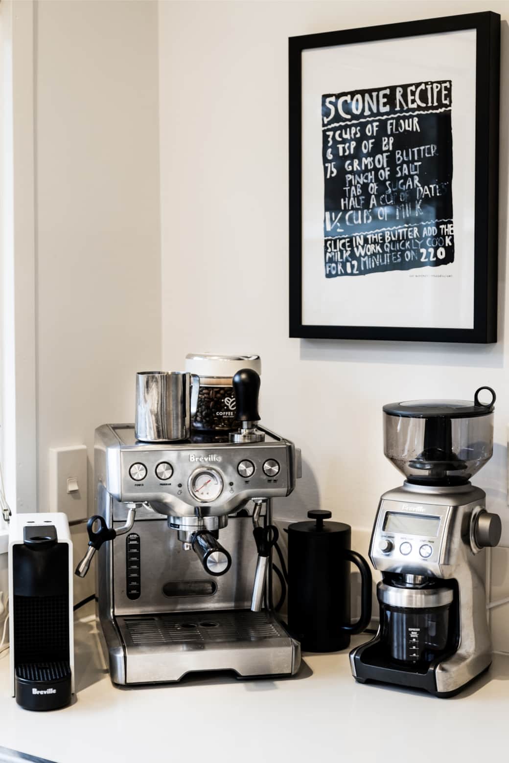 Brew it your way with an espresso machine, plunger, and Nespresso setup (BYO pods, of course).