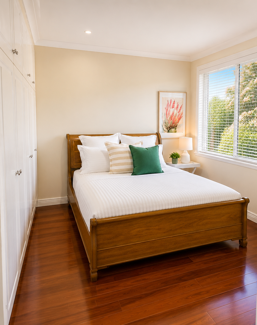 Cozy bright bedroom with natural light