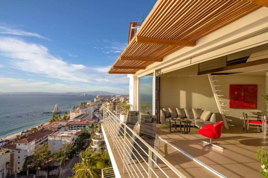 Lounge inside and out on a big open  (and private) balcony with incredible views in all directions.