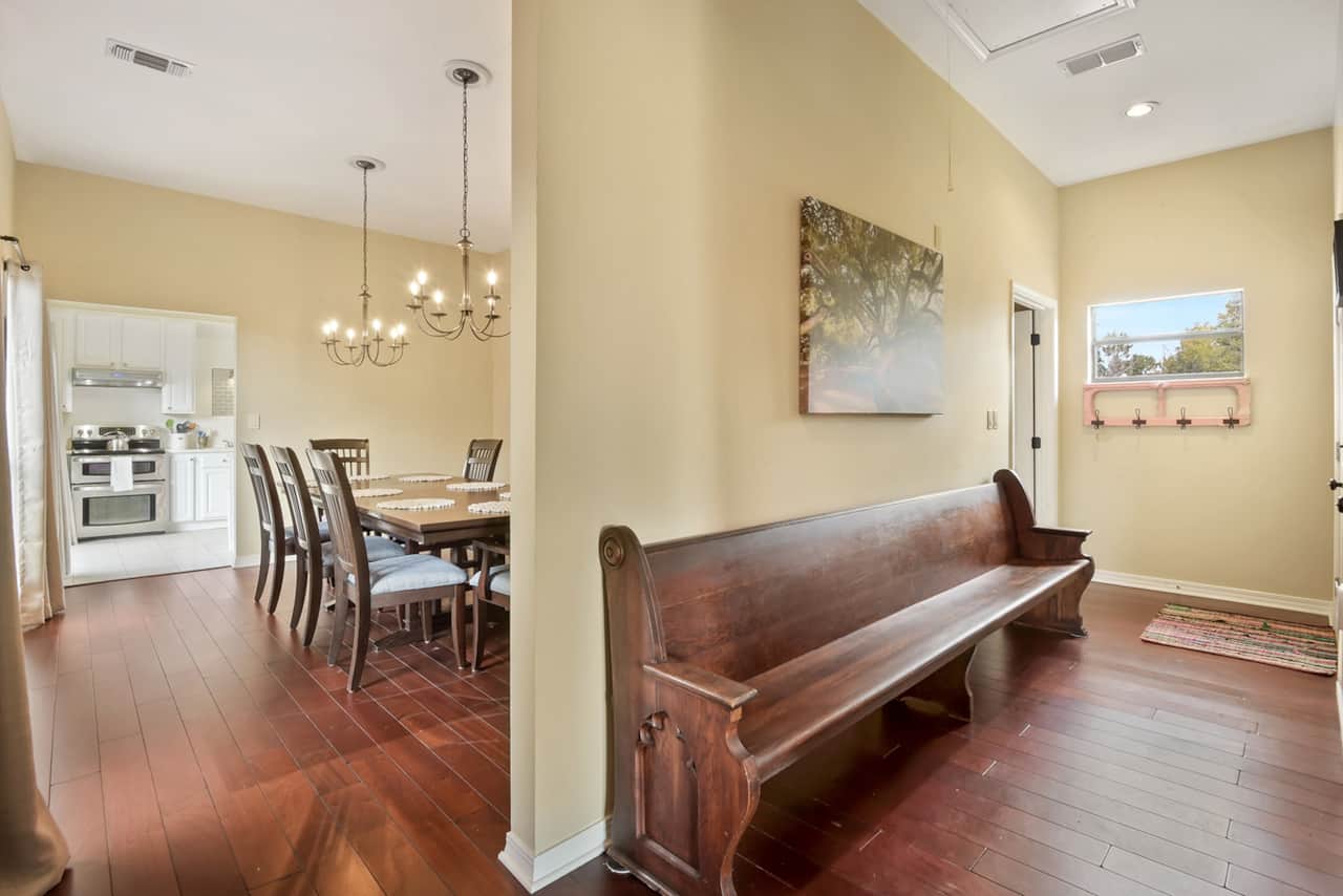 View of the dining room on the left and the entrance to the condo. 