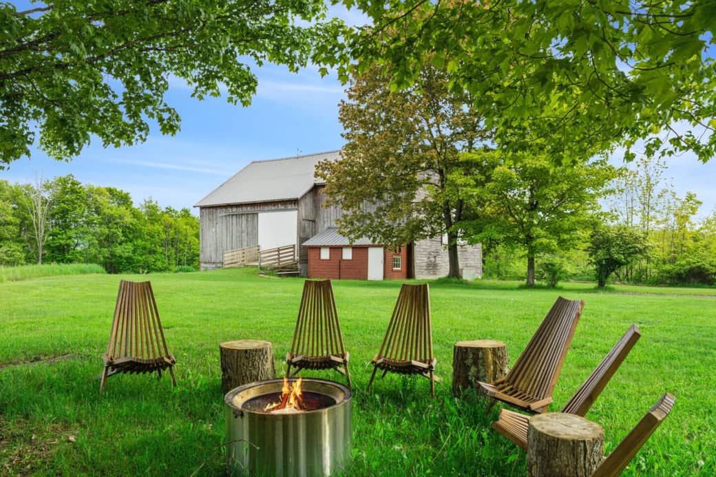 The solo stove is just off the back deck. Fire wood is provided.