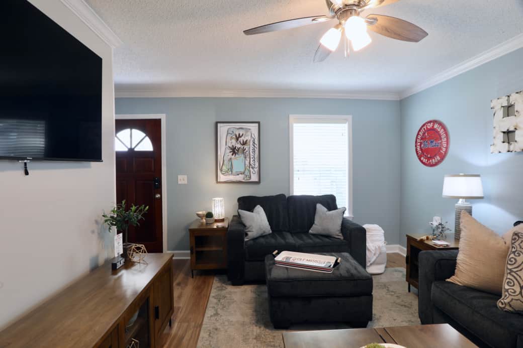 Living room with picture of TV