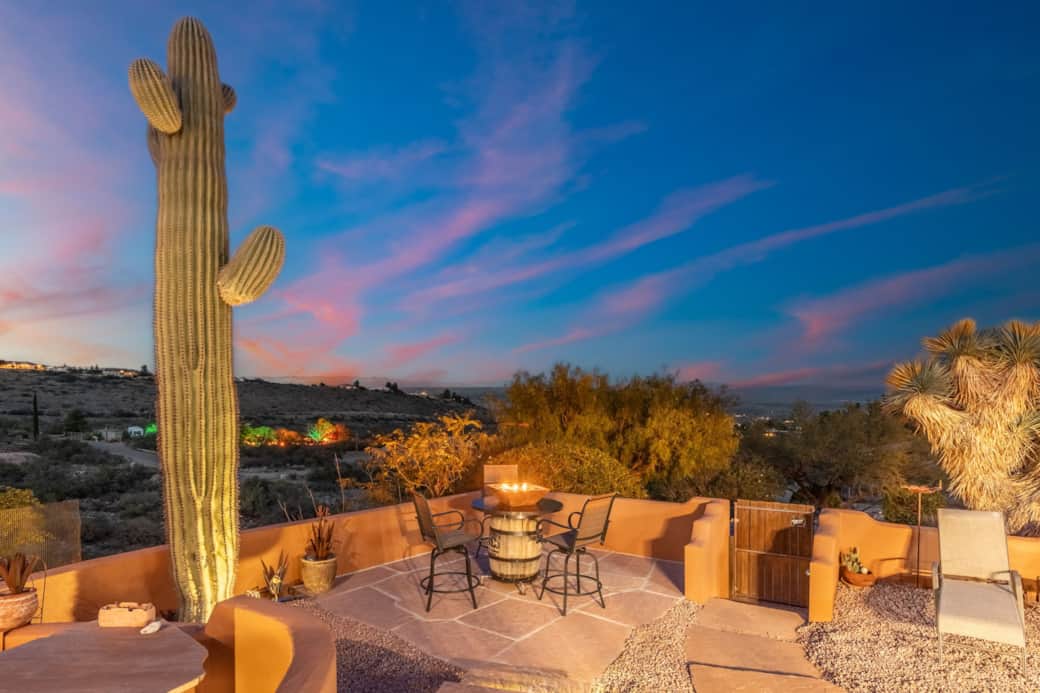 Relax under the stars in this flagstone courtyard with the firebowl glowing 