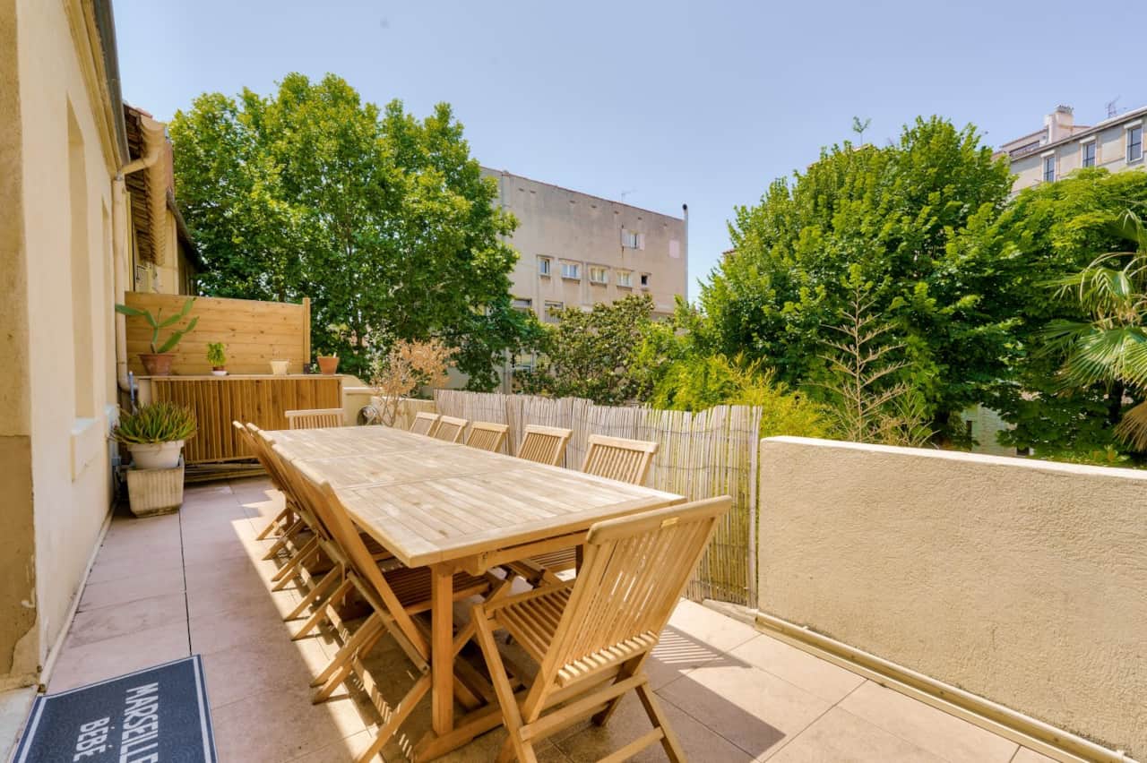 Terrace with dining table