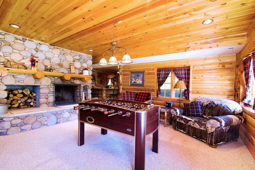 Downstairs rec room with wood burning fireplace Downstairs rec room with wood burning fireplace