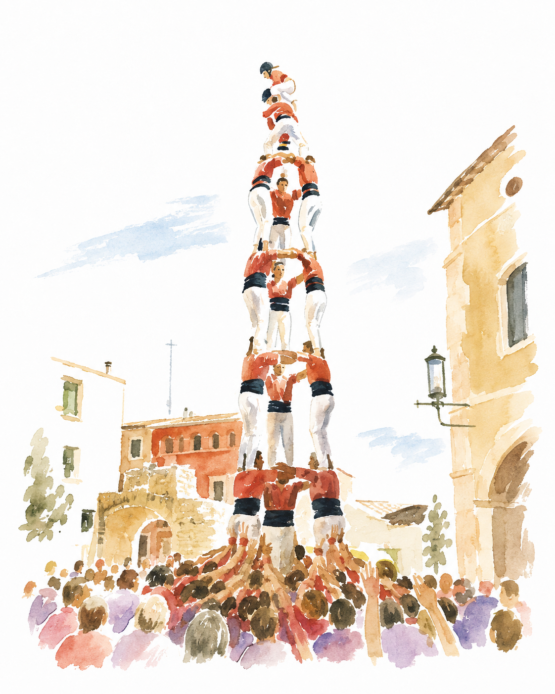 Watercolour illustration of a 3 de 8 castell