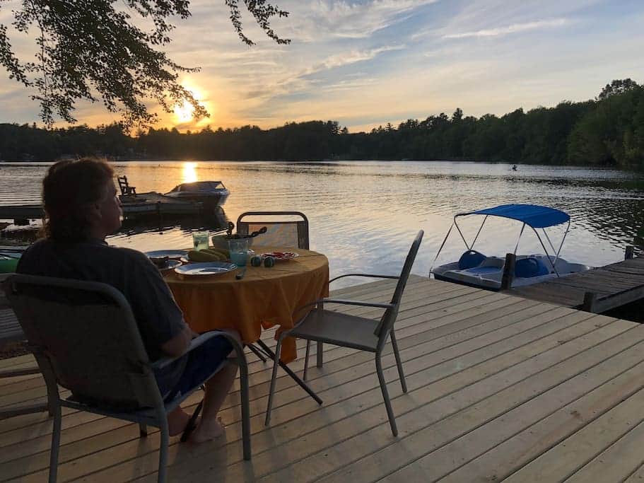 Sit at the deck at the water's edge for sunset meals. Sit at the deck at the water's edge for sunset meals.