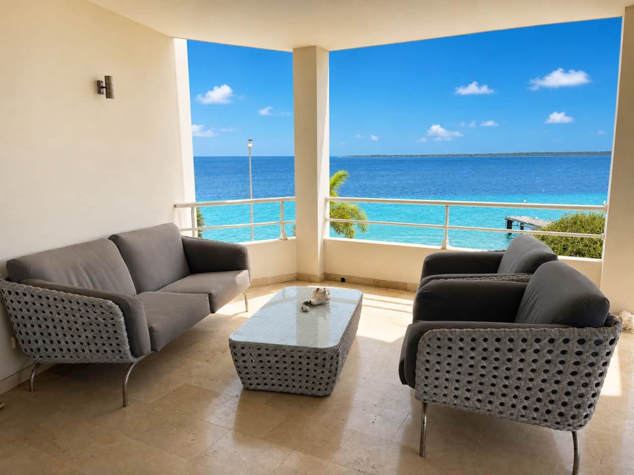 Seaside sunset bonaire oceanfront blauwe lucht