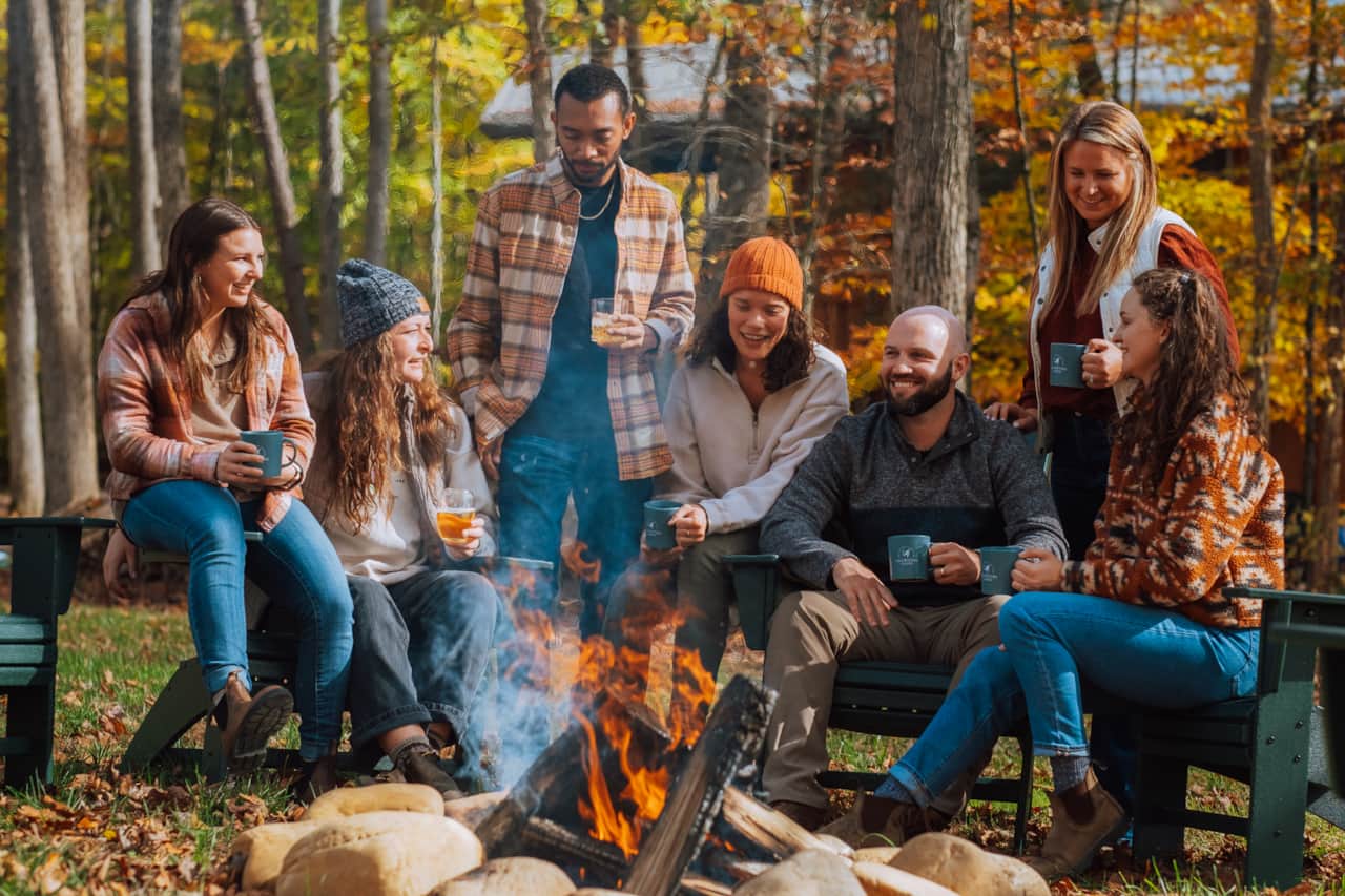 Group enjoying Coffee Around the Firepit