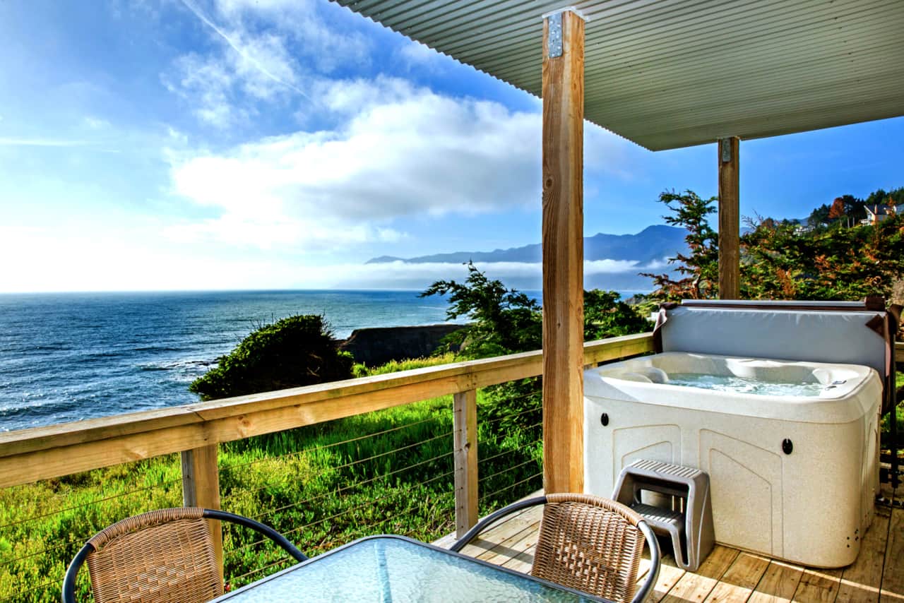 View from the Hot Tub of unit Magnificent overlooking the pacific, King Range Mountains 