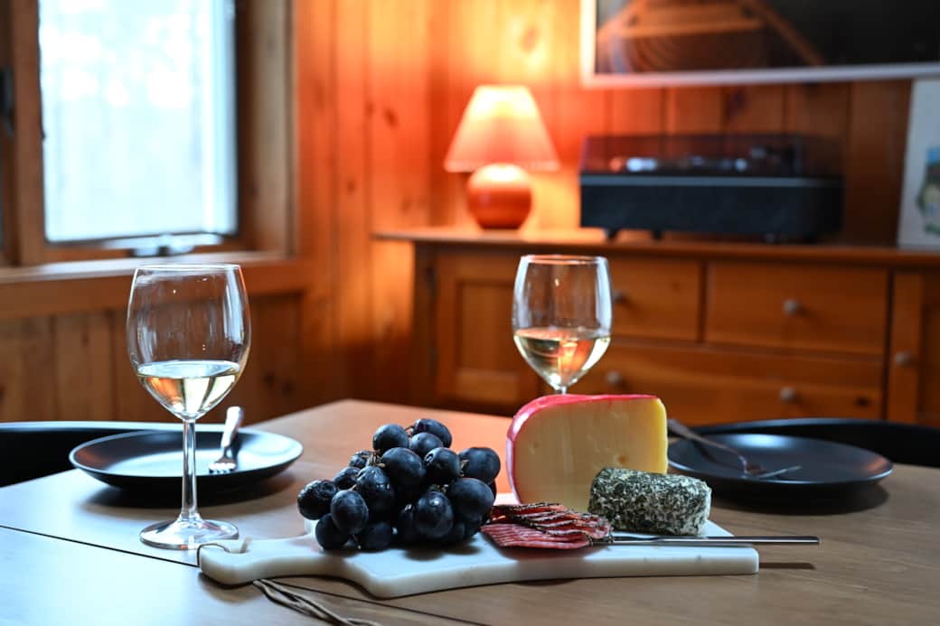 Afternoon snack with a record playing.