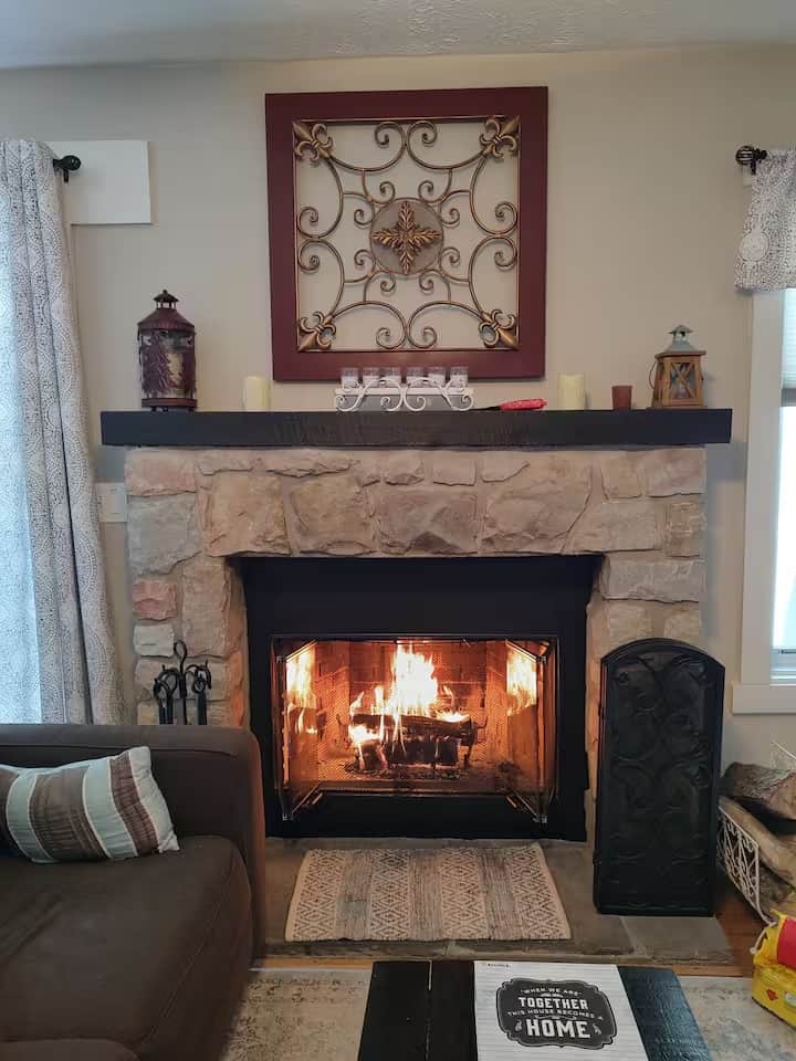 wood fireplace