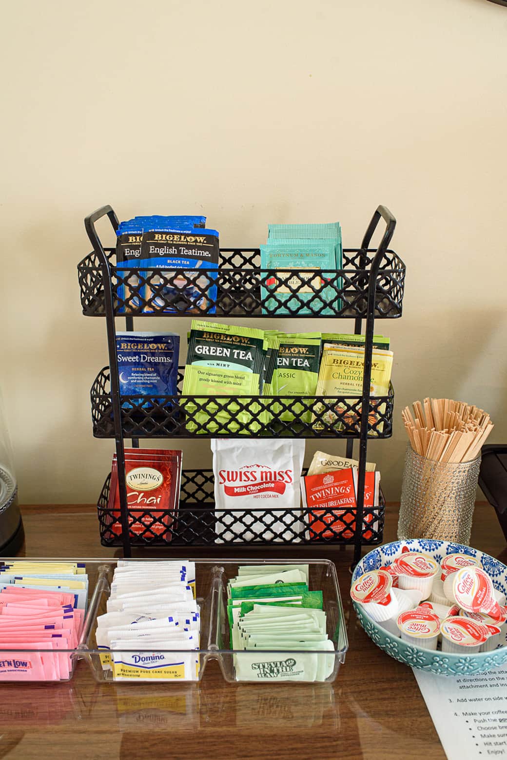 The coffee station also offers a variety of coffee, tea and hot drink options.