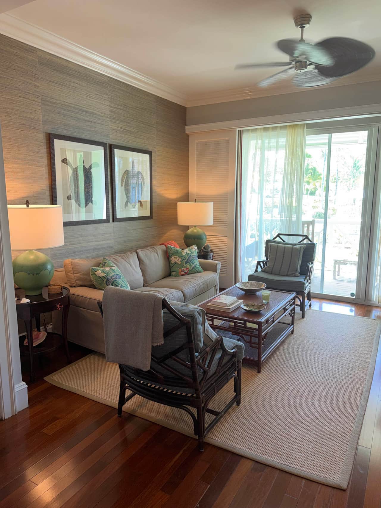 Gather with loved ones in this cozy living space offering bright views 