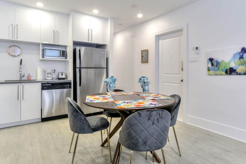 Dining table and kitchen