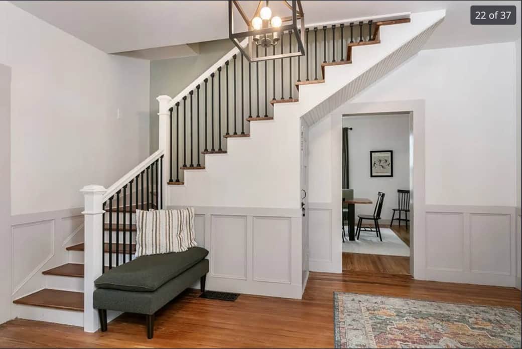 Stairs leading to 2nd story bedrooms.  Ceiling is a little low, so watch your head on your way up!