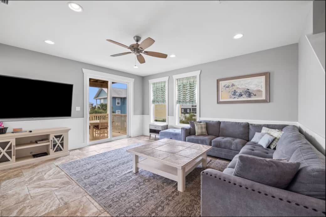 2nd Floor Living Room w/75" TV, Sectional & Chaise (not pictured), Open to Kitchen & Dining Room
