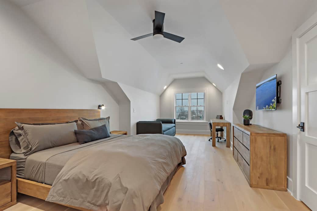 Primary King bedroom with workstation and futon (3rd floor)