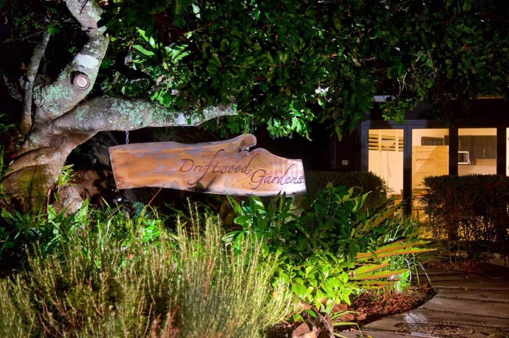 Katuk Suite illuminated garden entrance at night