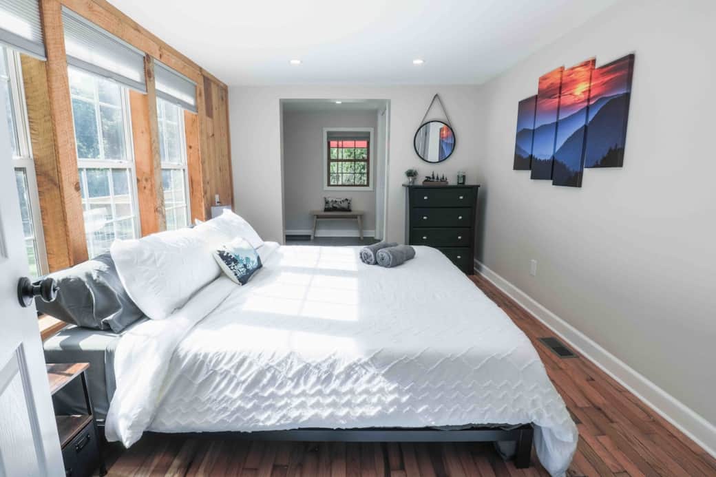 King size memory foam mattress in the master with gorgeous natural light coming through the windows King size memory foam mattress in the master with gorgeous natural light coming through the windows