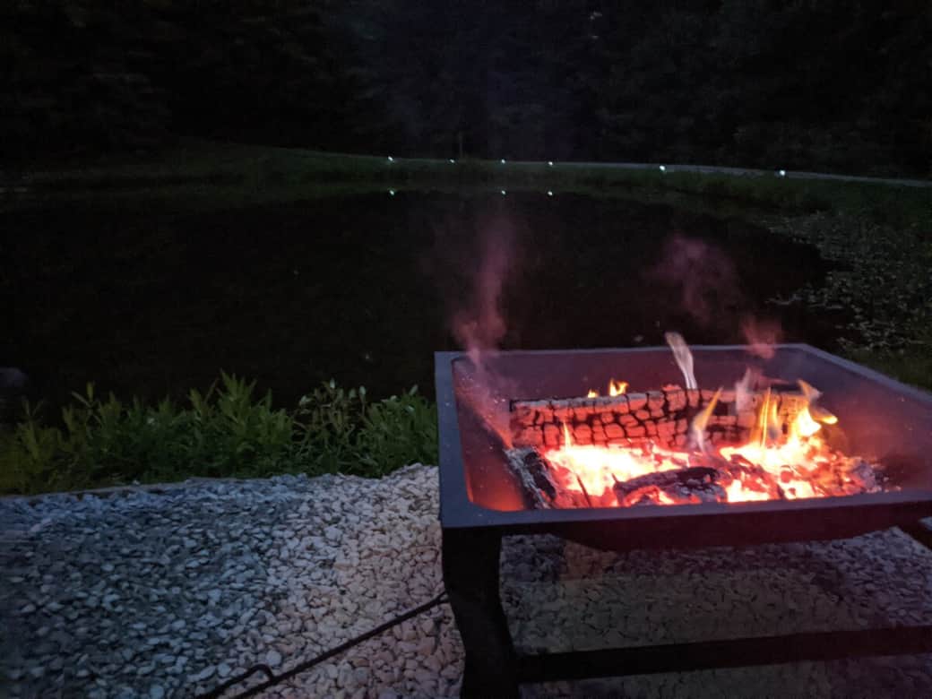 The fire pit at night. The fire pit at night.