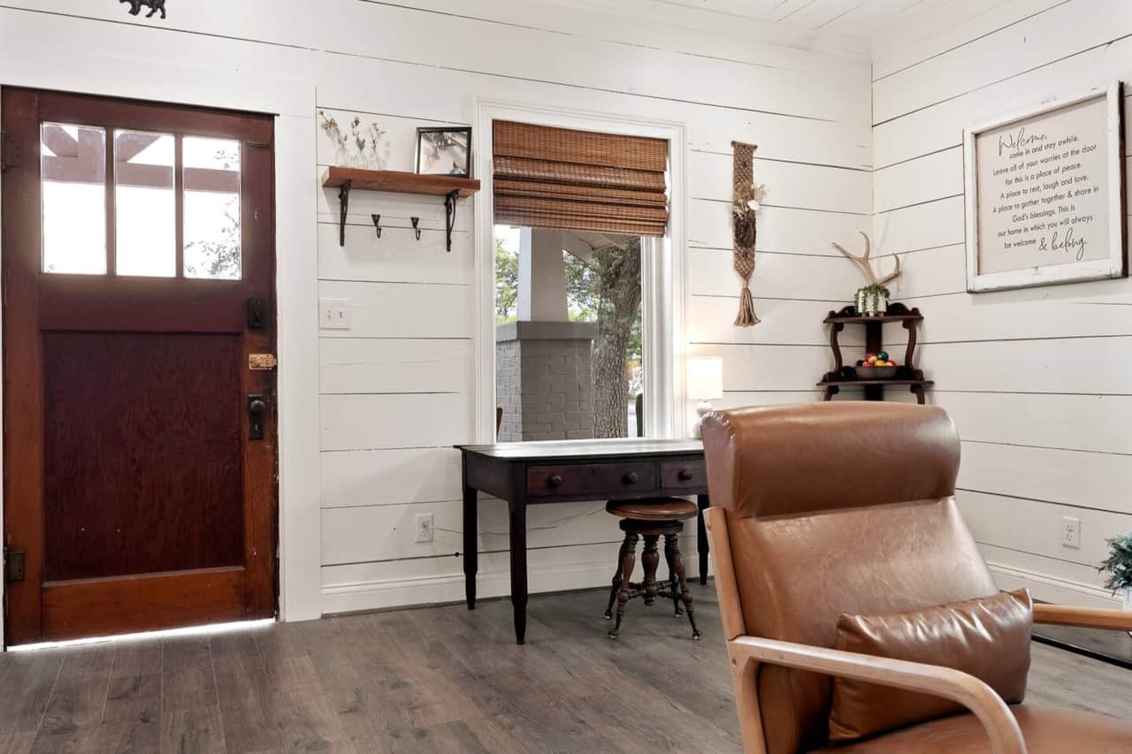Front door with desk.