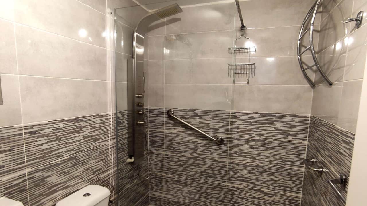 Modern bathroom with walk-in shower