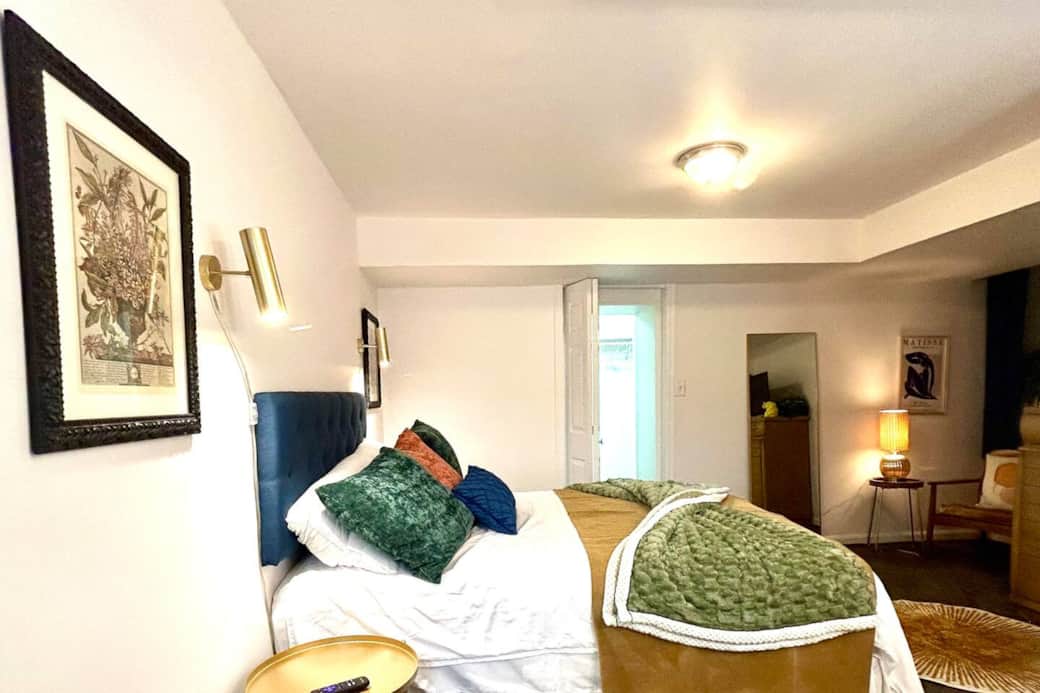  This room packs a big punch with a reading nook, large window, TV & white noise machine, and makeup table with light. In the "closet" is a comfy floor bed that functions as a seating/play area, and unfolds to sleep one adult or two children.