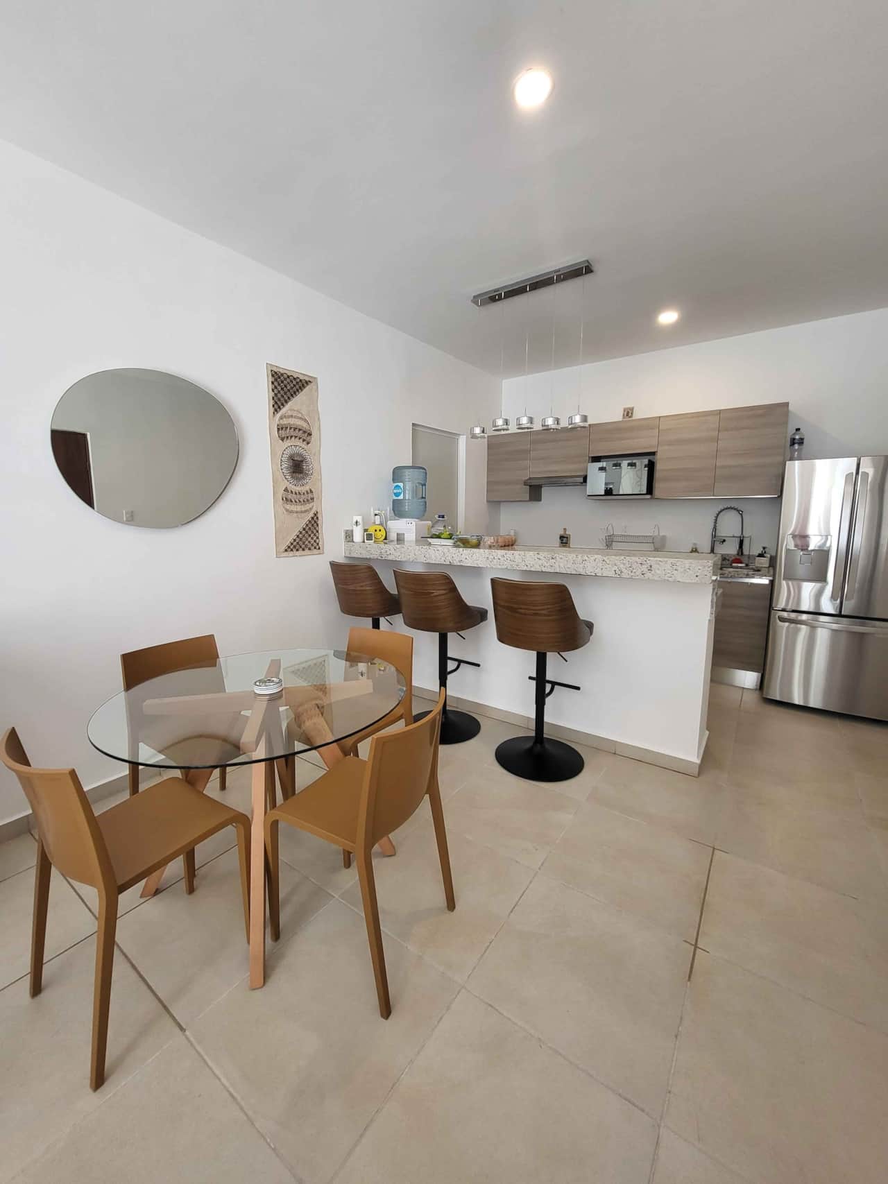 Dining area with bar chairs