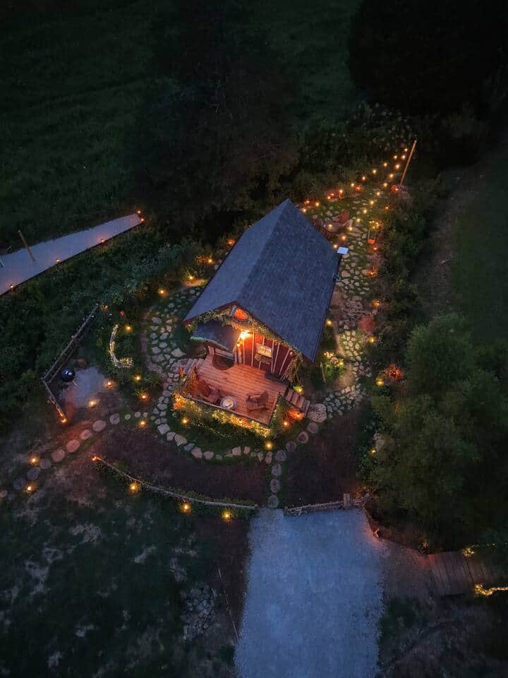 Crooked Cabin Night Time