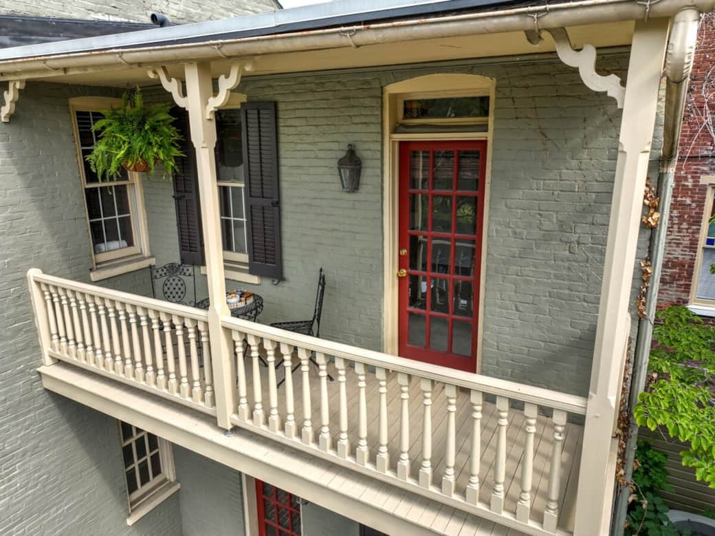 Balcony 1 on the 2nd floor outside of the Queen Trundle Bedroom overlooking the library patio.