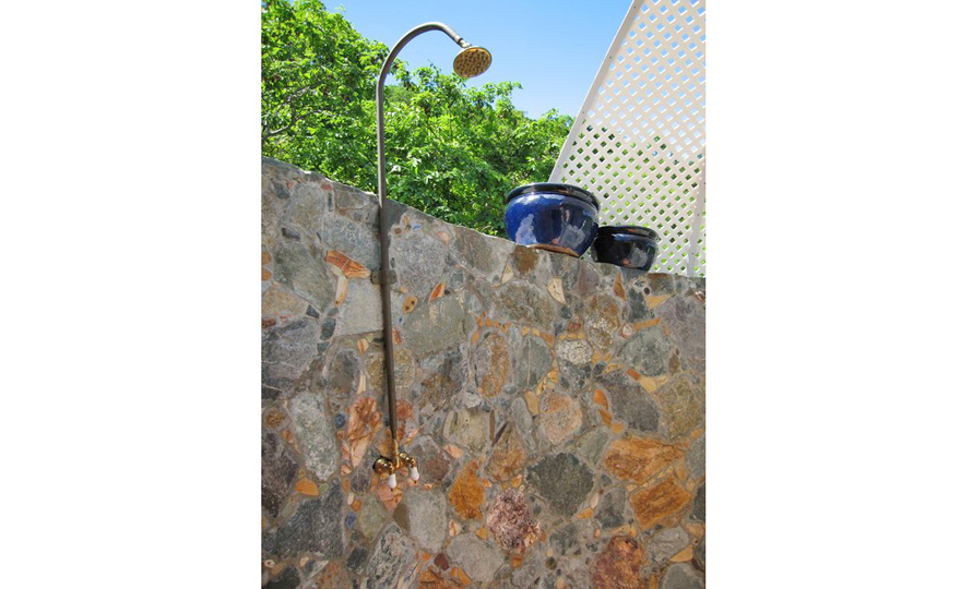 Exterior shower perfectly enclosed for privacy 