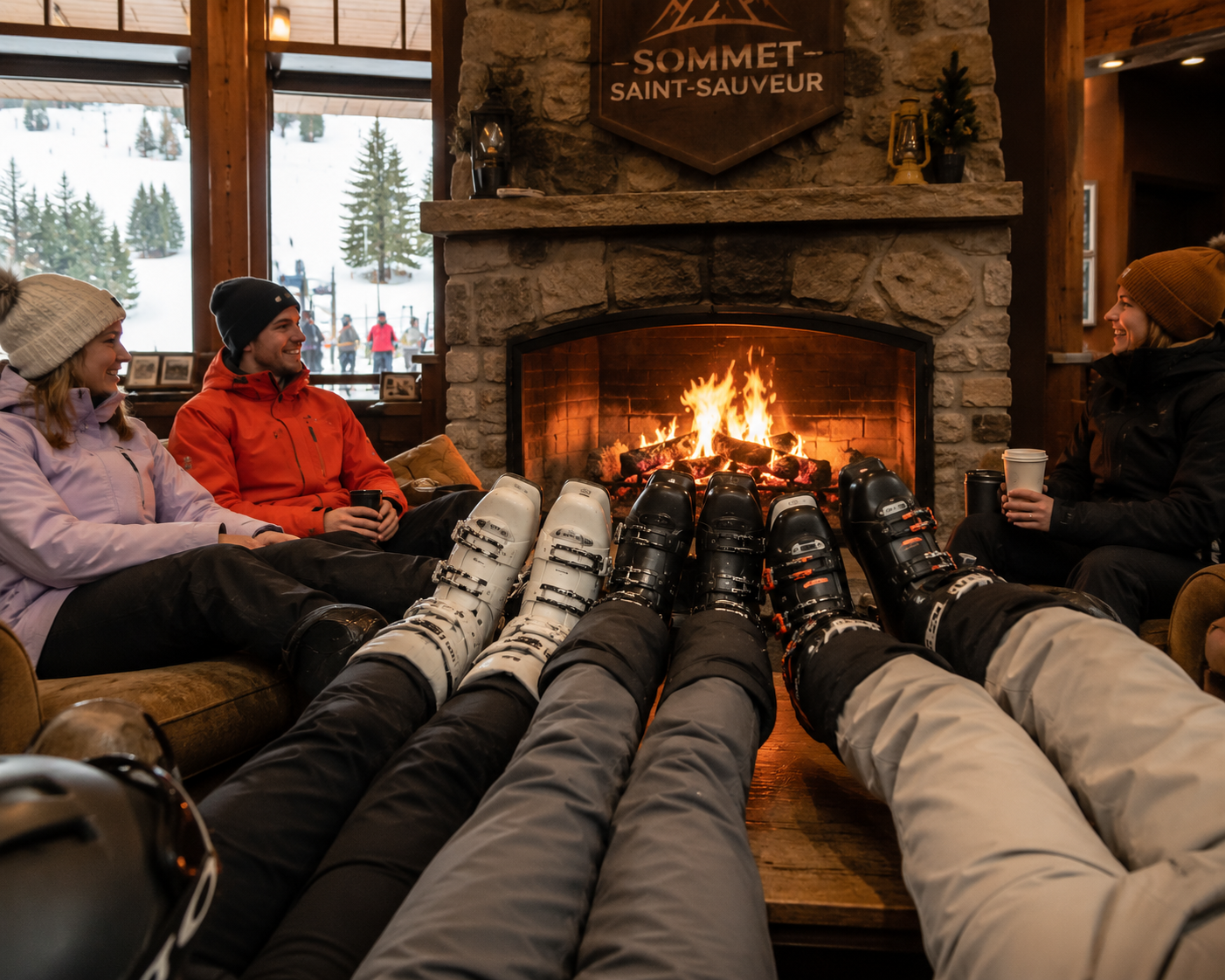 Après-ski by the fireplace in the Laurentians