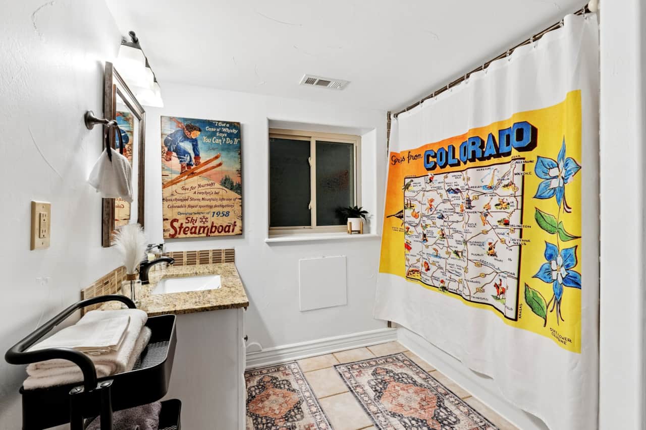 Private full bath — vintage Colorado map shower curtain