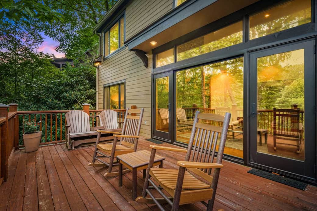 Back Deck Overlooking River | Weber Grill | Rocking Chairs and Glider
