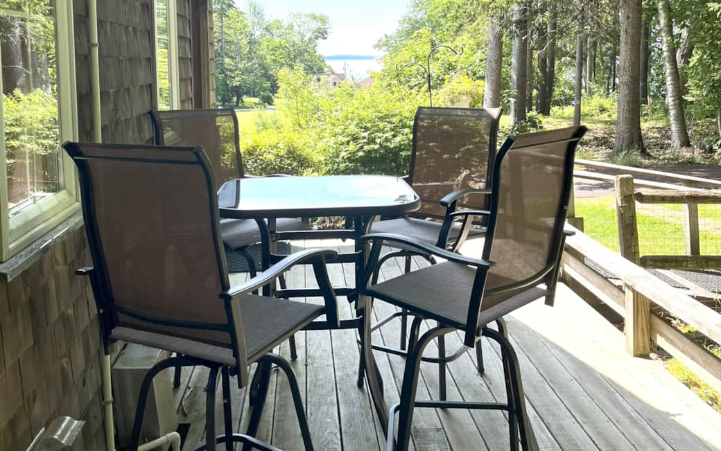 Outdoor patio dining set on the dec, perfect for morning coffee or lobster dinner.