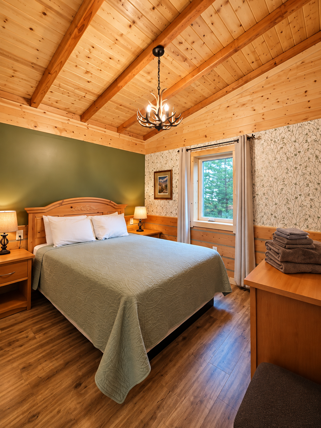 Bedroom 1 ; queen size bed, 2 nightstands, dresser, and mirror 
