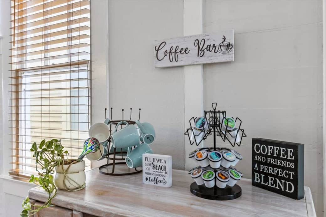 Complementary coffee and tea bar!  Keurig machine for both individual and pots for group serving.