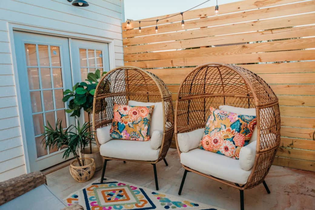 Because of Oklahoma wind and weather, we keep most things indoors at our barn. If you need to decorate the patio for a gathering, please make a request before your arrival and we can accommodate your requests