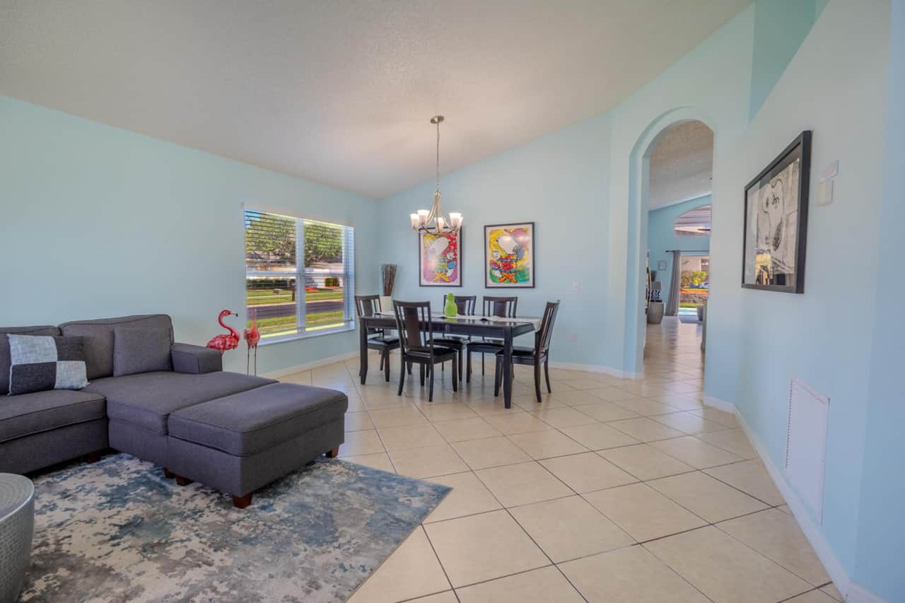 Main sitting area and formal dining table
