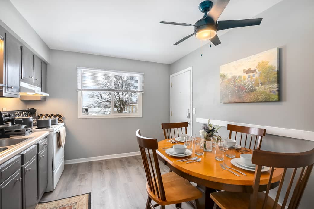 You enter the apartment in the Kitchen and Dining Room