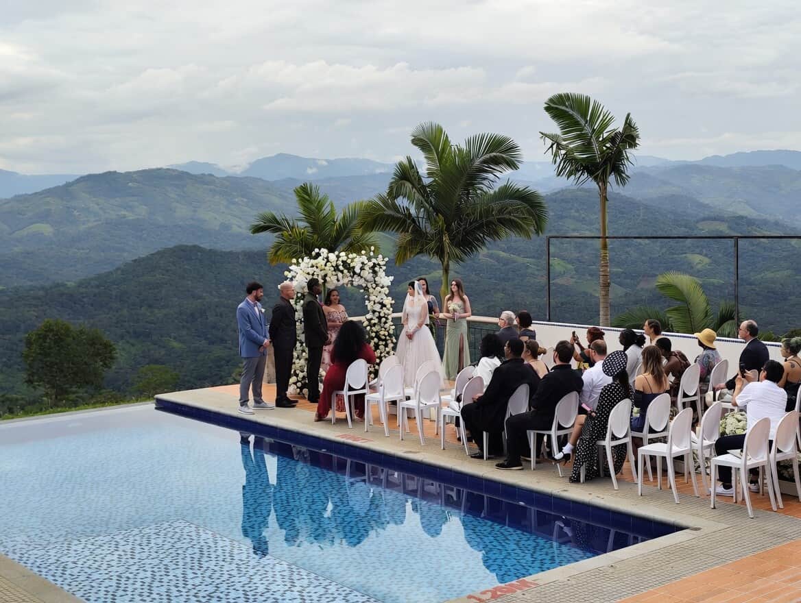 Pool deck perfectly set for destination weddings and large celebrations in Colombia