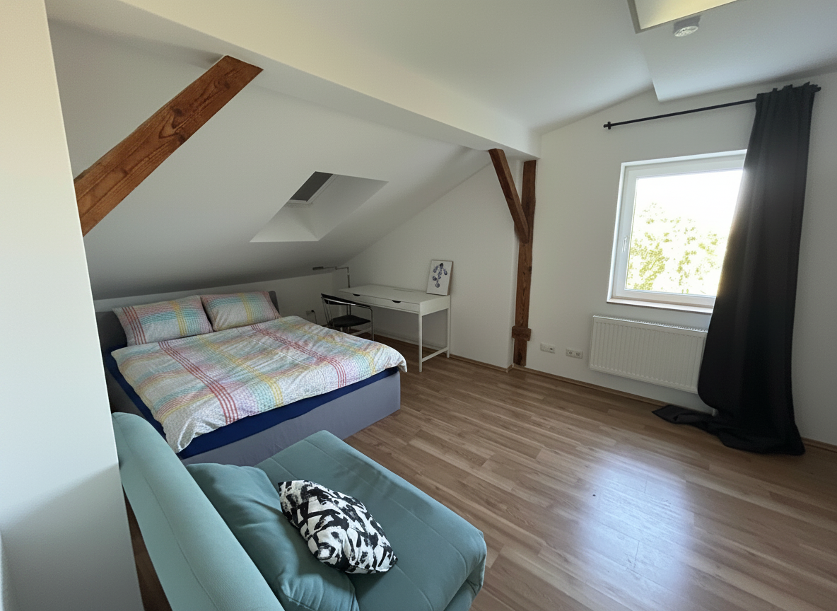 Schlafzimmer mit Doppelbett & Ausziehsessel & Ausziehsessel