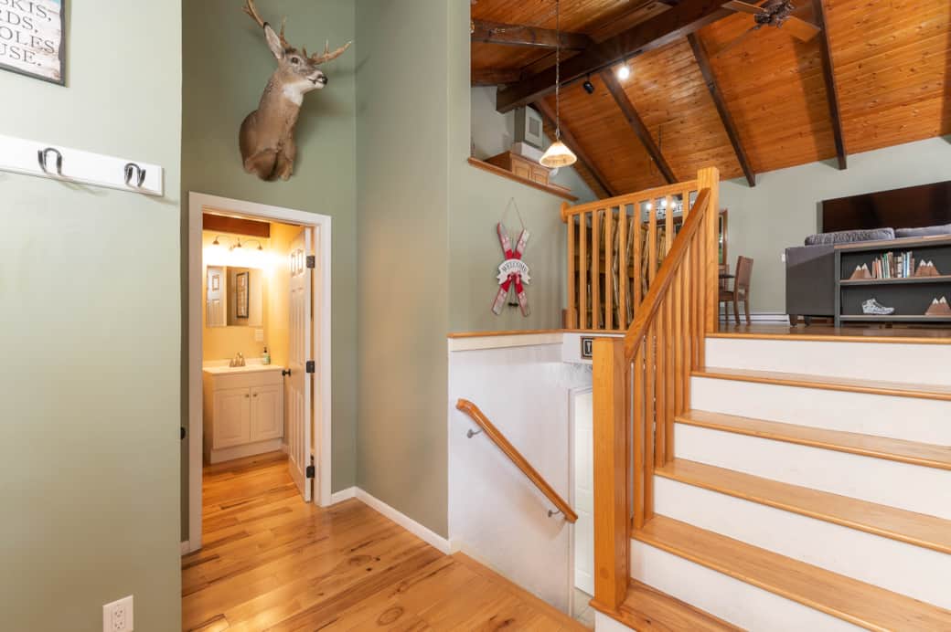 Our resident "guard deer," Bucky, overlooks the entry way and landing.